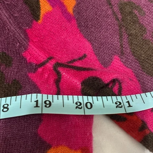 Talbots 100% Cashmere Multicolor Floral 3/4 Sleeve Cardigan Sweater. Women’s L - Picture 7 of 9